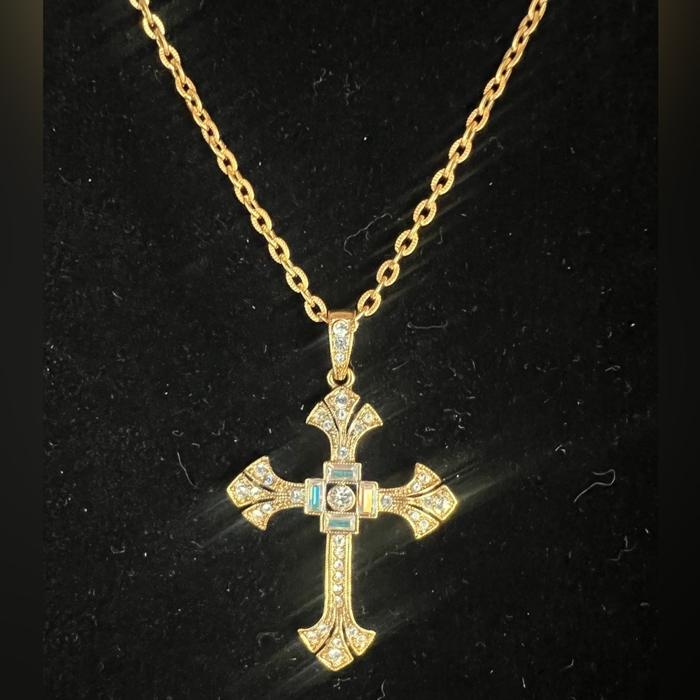 Vatican Library Gold-Tone Cross Necklace w/ Sparkling Rhinestones - Picture 5 of 16
